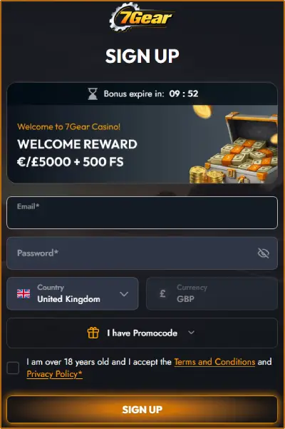 7Gear Casino UK Registration